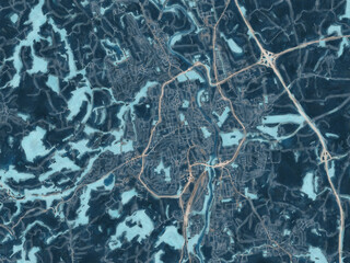 Painterly Style City Map of Kempten, Germany in a Blue Color Scheme.