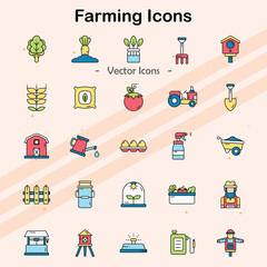 Icons representing various aspects of farming and agriculture.