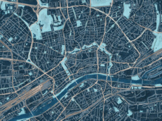 Painterly Style City Map of Frankfurt am Main, Germany in a Blue Color Scheme.