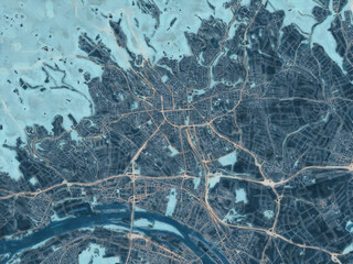 Painterly Style City Map of Wiesbaden, Germany in a Blue Color Scheme.