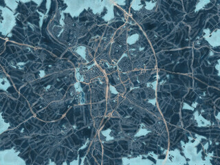 Painterly Style City Map of Fulda, Germany in a Blue Color Scheme.