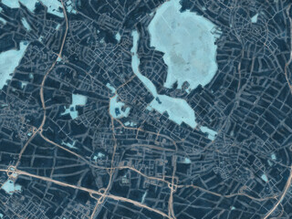 Painterly Style City Map of Bad Homburg, Germany in a Blue Color Scheme.