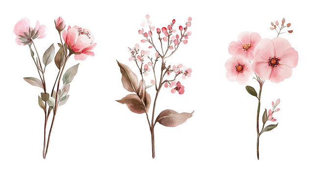 Pink Watercolor Floral Arrangements With Wildflowers Generative AI