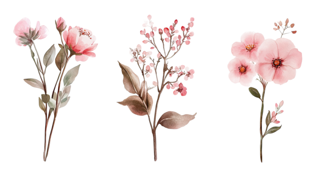 Pink Watercolor Floral Arrangements With Wildflowers Generative AI