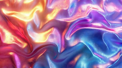 Obraz premium Colorful, iridescent fabric texture with flowing waves.