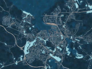 Painterly Style City Map of Wismar, Germany in a Blue Color Scheme.