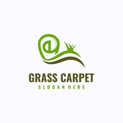 Grass carpet logo design template. Artificial green grass carpet service concept. Creative vector symbol.