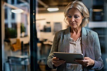 Businesswoman Working on Tablet in Office