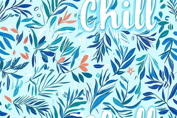 Chill circle quote,text seamless pattern. Hand drawn lettering cartoon illustration. Chill text print.