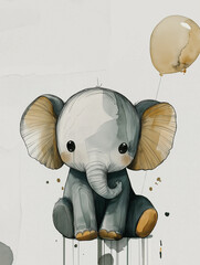 Playful elephant clip art in whimsical style on transparent background