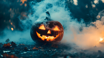 Naklejka premium Fog machine creating an eerie atmosphere for a spooky Halloween party
