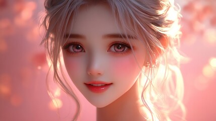 Fototapeta premium A close-up portrait of a young woman with soft features and a warm smile.