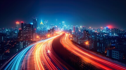 Obraz premium Night Cityscape With Highway Traffic Lights