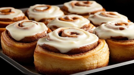 Freshly baked cinnamon rolls for food photography in culinary blogging and branding
