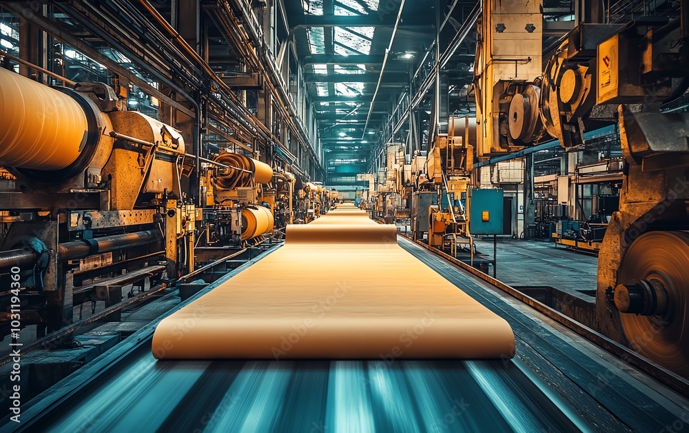 Aufkleber Industrial paperboard production line showcasing advanced machinery in action, emphasizing the efficiency of factory production processes