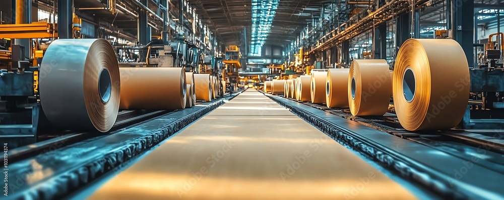 Poster industrial paperboard production line showcasing advanced machinery in action, emphasizing the effic