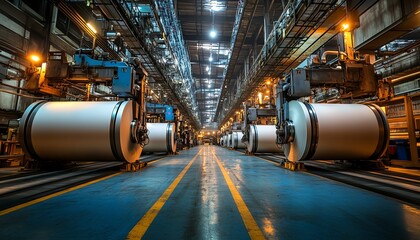 Fototapeta premium Inside a paperboard factory, machinery efficiently producing paperboard sheets, illustrating the mechanics of industrial manufacturing