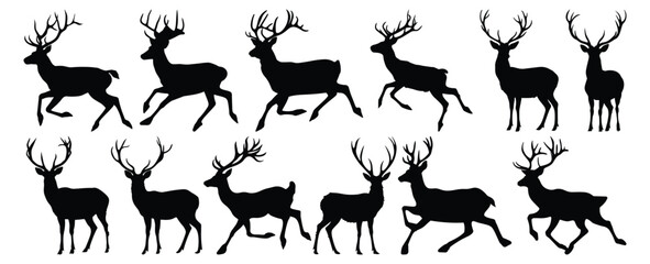 Deer silhouettes set, animal pack of vector silhouette design, isolated background