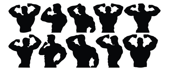 Fitness silhouettes set, gym pack of vector silhouette design, isolated background
