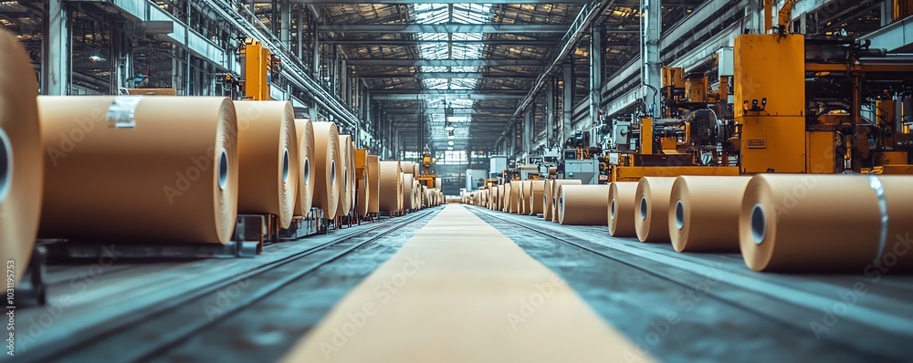 Aufkleber Industrial factory setting with machinery dedicated to paperboard production, emphasizing the scale and efficiency of the manufacturing process