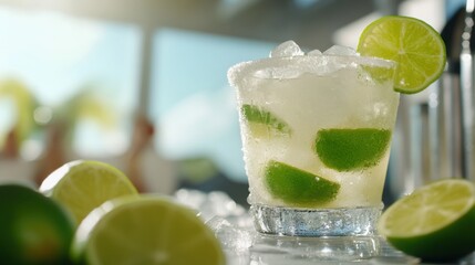 Fototapeta premium Refreshing classic daiquiri with fresh lime for spring food photography and digital media design