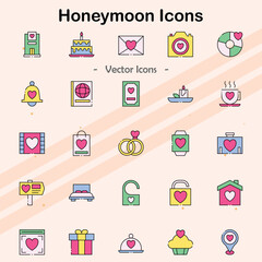 Icons representing honeymoon trips and vacation planning.