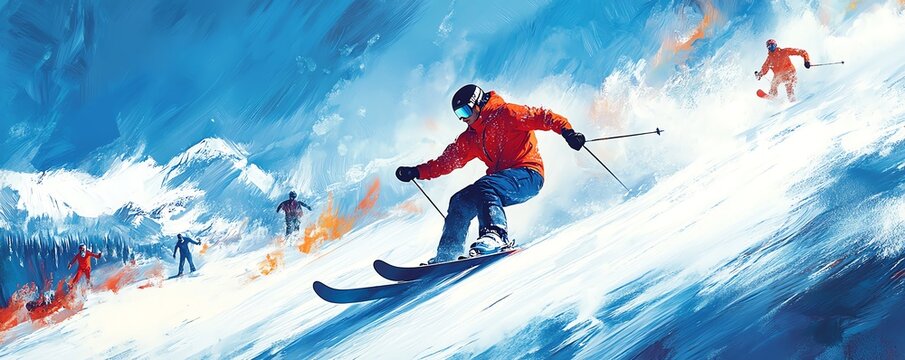 A winter sports event featuring athletes skiing and snowboarding down slopes, demonstrating their passion for outdoor activities despite the freezing temperatures