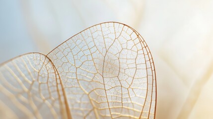 Dragonfly Wing Detail, Close-up view of a dragonfly wing showcasing intricate vein patterns and delicate textures, illuminated by soft natural light