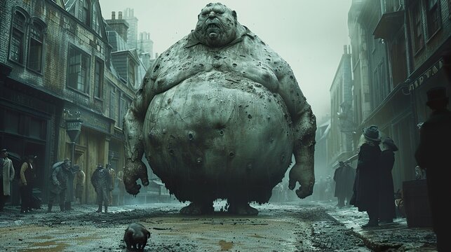 Giant Monster in a City Street: A Dark Fantasy Illustration