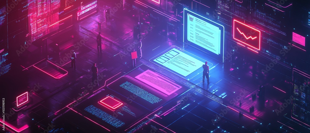 Leinwandbilder Digital security interface showcasing document icons with vibrant checkmarks