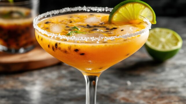 Tropical passion fruit margarita for summer cocktails and culinary design