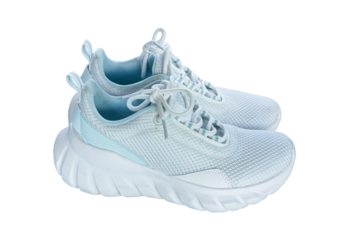White sport running shoes or sneakers isolated on transparent background, PNG File