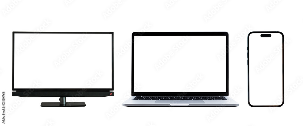 Canvas Prints laptop computer, mobile phone and monitor with blank screen isolated on transparent background, png 