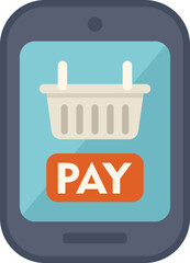 Smartphone is displaying a shopping cart and a button for payment, embodying the concept of e commerce