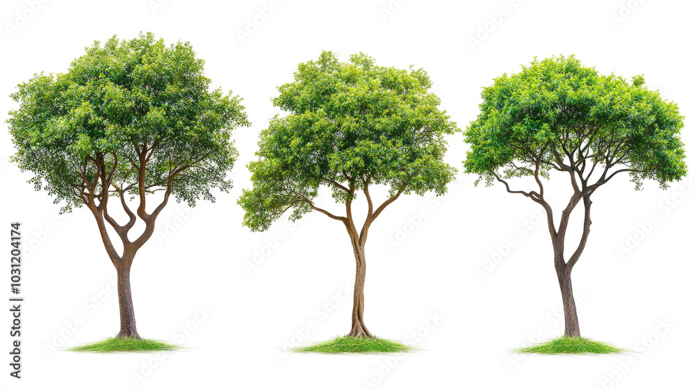 Poster realistic trees collection set on a white background for design use generative ai