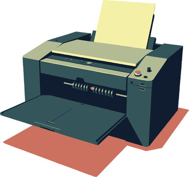 printer with paper, teal and red, open tray clip art preview