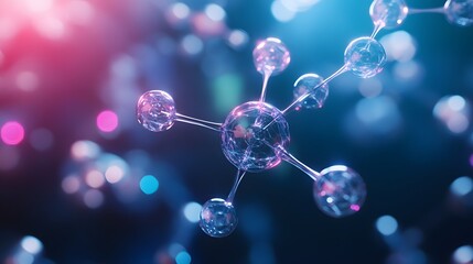 A Close-up of a Molecular Structure with Pink and Blue Lights in the Background