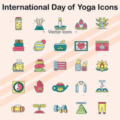 Icons representing International Day of Yoga and yoga practice.