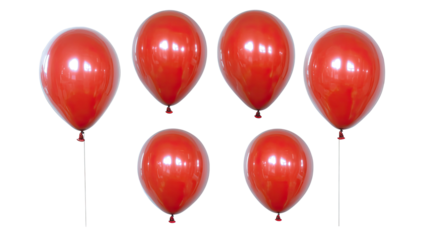 Six Vibrant Red Balloons on White Background Generative AI