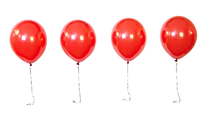 Collection of Four Red Balloons Floating on a White Background Generative AI