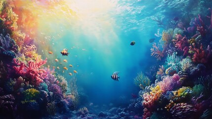 Obraz premium Underwater Scene with Vibrant Coral Reef and Fish