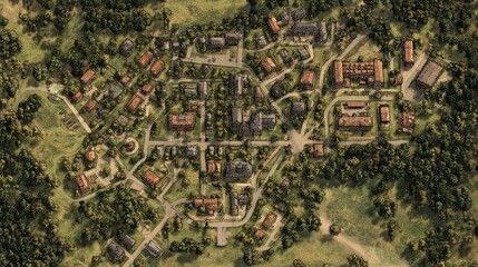 Fototapeta premium Aerial View of a Scenic Town Surrounded by Nature