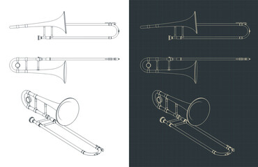 Trombone blueprints illustrations © blacklight_trace