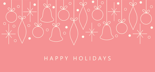 Fototapeta premium Happy New Year and Merry Christmas holiday cards. Universal artistic templates. Minimalistic vector design with gift boxes, bells, snowflakes and Christmas tree decorations