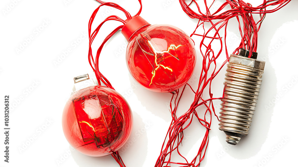 Poster set of red electrical objects isolated on a white background generative ai