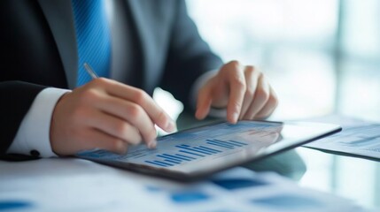 Business Professional Analyzing Data on a Tablet