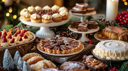 A table topped with a variety of desserts and cakes