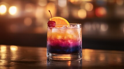 Fototapeta premium Colorful Cocktail with Garnish and Ice