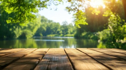 Fototapeta premium Tranquil Lakeside Scene with Sunlight and Greenery