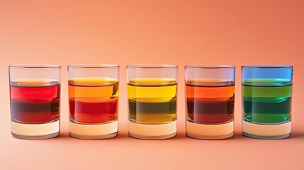 Colorful Layers of Drinks in Glasses